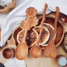 Load image into Gallery viewer, A large wooden spoon carved into a heart shape, perfect for mixing outdoor concoctions and adding a bit of charm to imaginative play. Tuckered Out